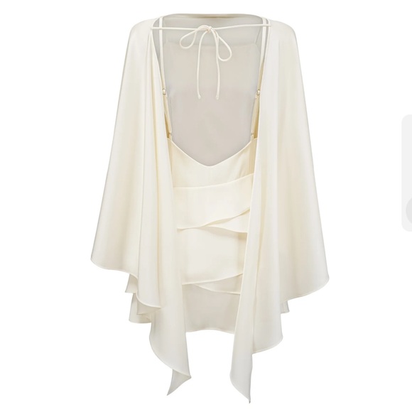 Lyna white shawl-panel ruffled satin mini dress - Picture 4 of 4